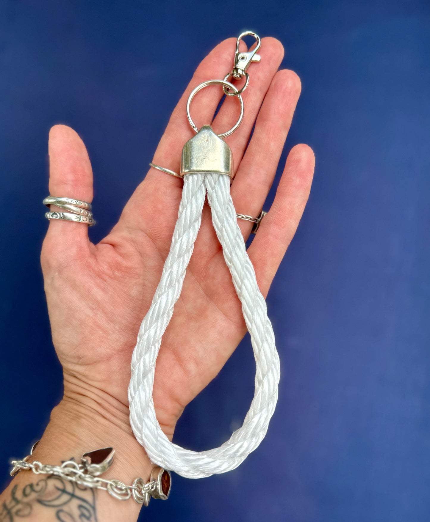 White Lobster Rope Keychain with Silver Anchor Finding