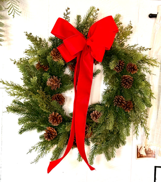 22” Faux evergreen with pinecones