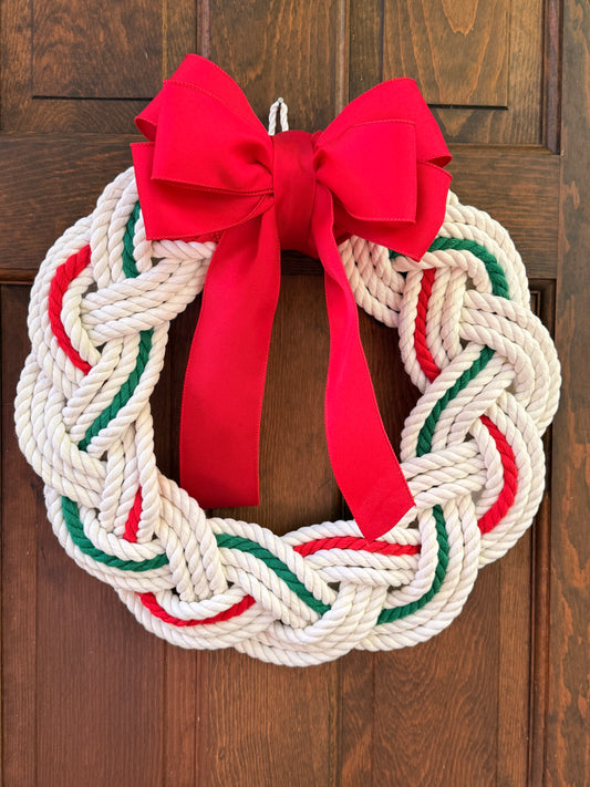 16” White Holiday Rope Wreath