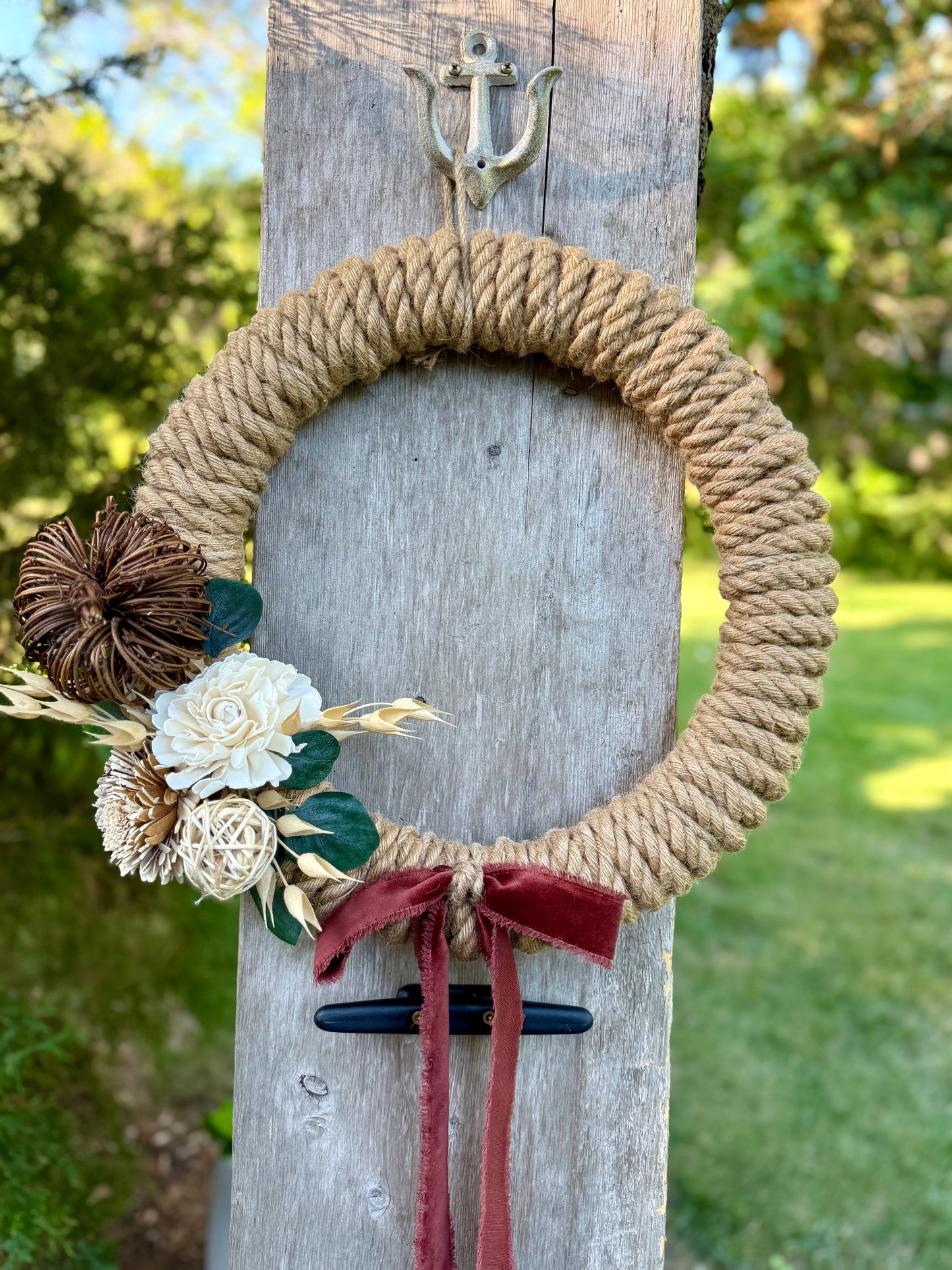 16” Fall rope wreath W/ grapevine pumpkin