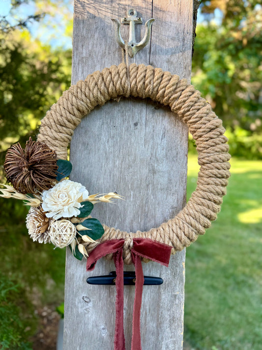 16” Fall rope wreath W/ grapevine pumpkin