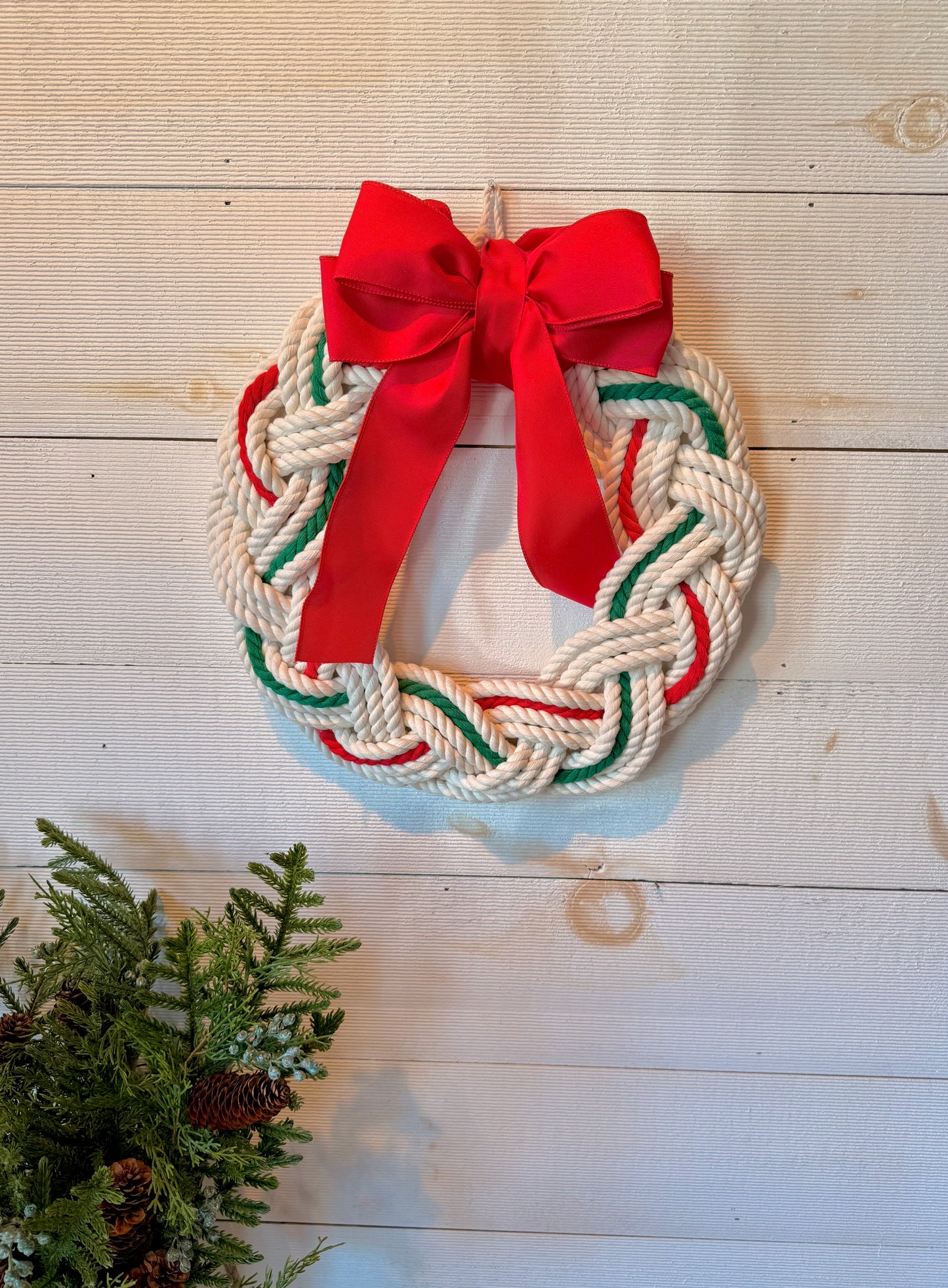 16” White Holiday Rope Wreath