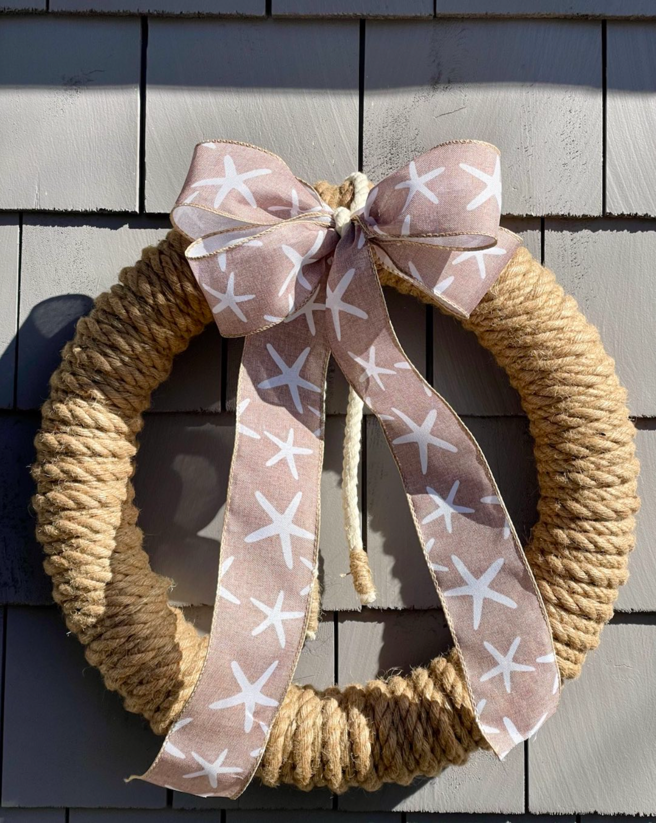 16" Wreath | Jute Rope w/ Burlap Starfish Bow