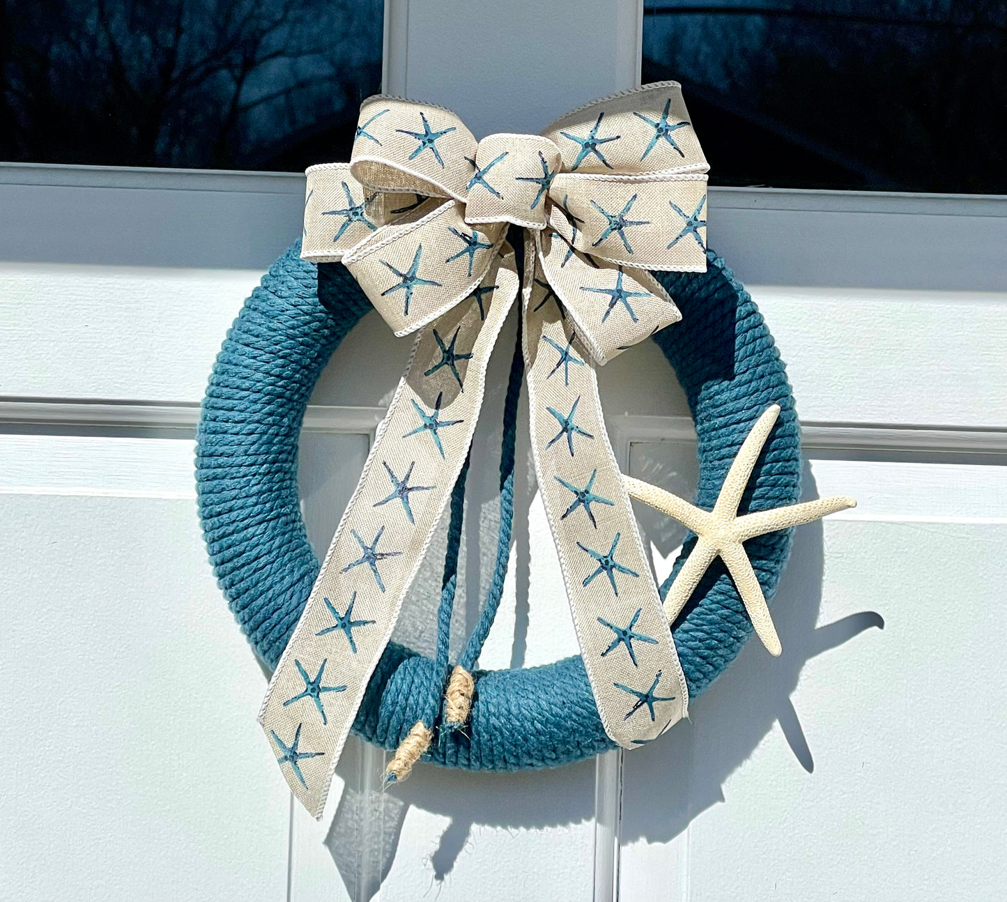 12” Teal Cotton Rope Wreath w/ Starfish Bow