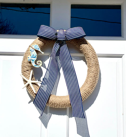 16” Jute Wreath w/ Decoupage Seahorse and Starfish