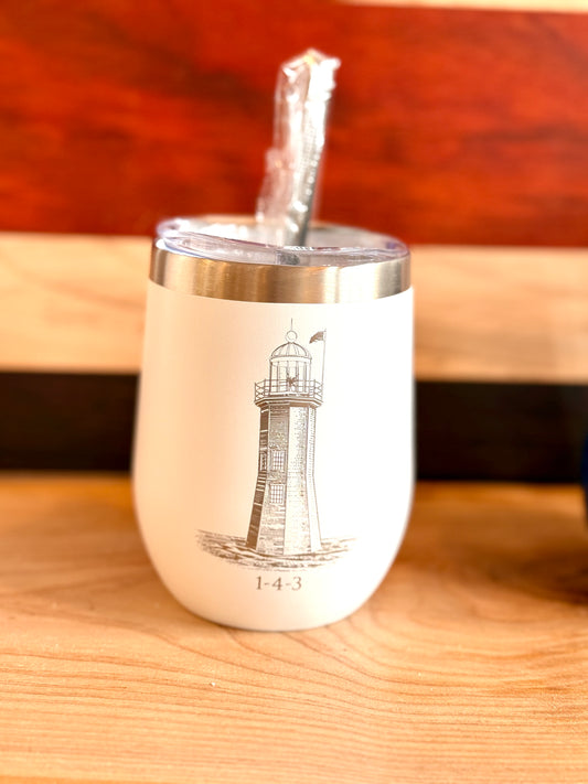 White Scituate Lighthouse wine tumbler