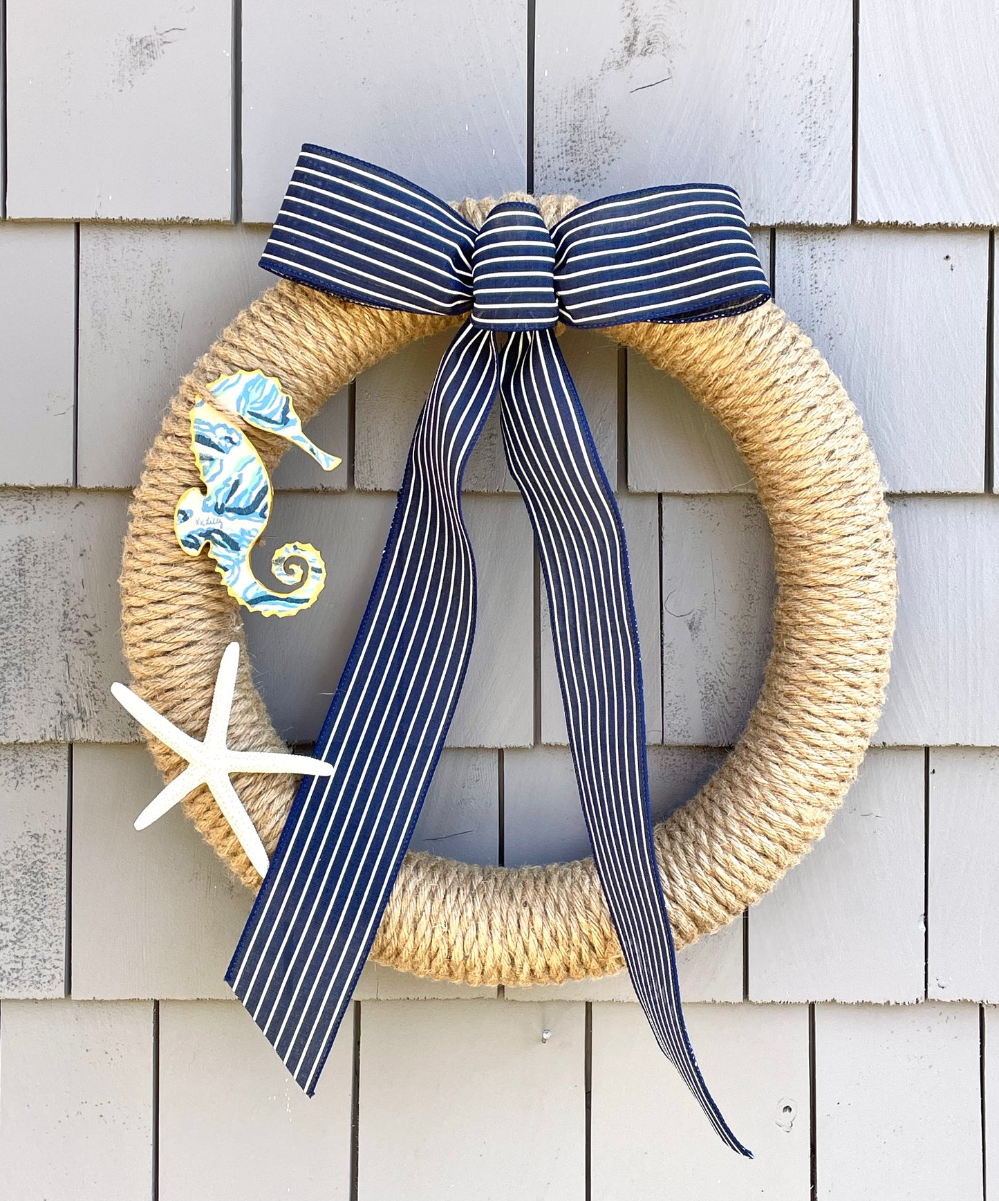 16” Jute Wreath w/ Decoupage Seahorse and Starfish