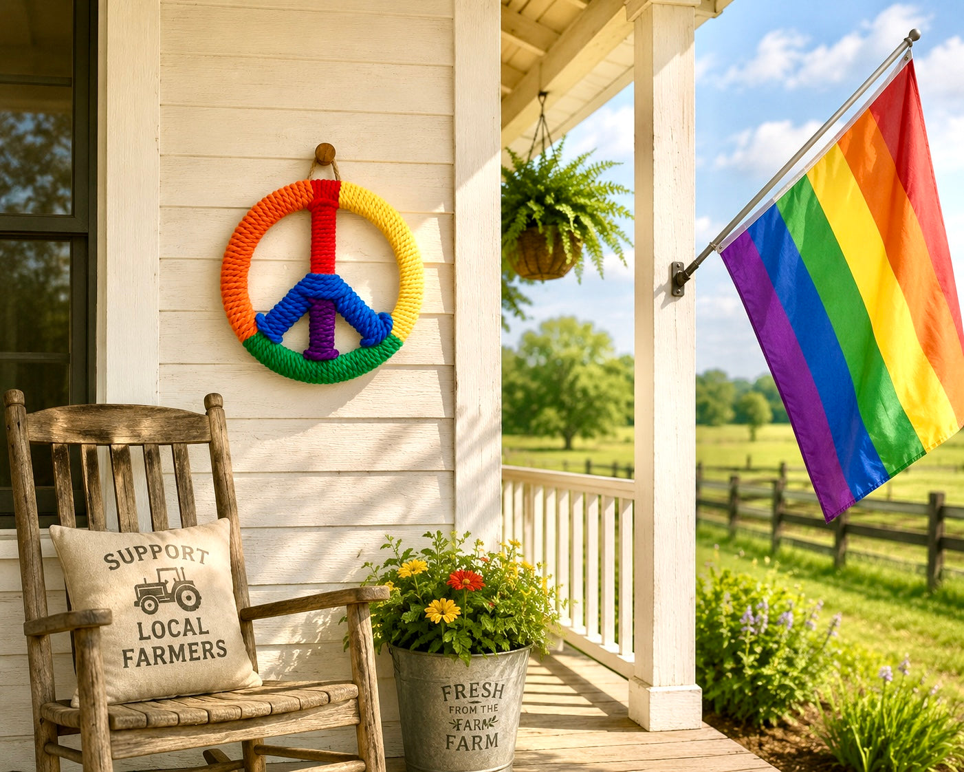 16” Rainbow Rope Peace Sign