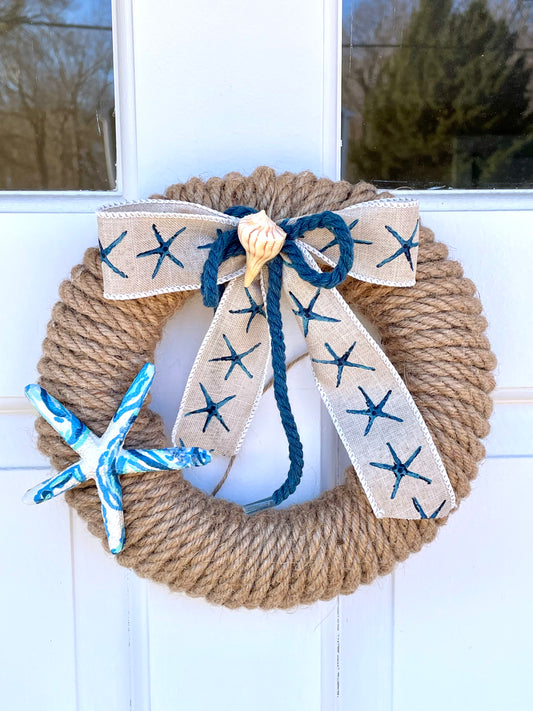 8” Jute Wreath w/ Decoupage Starfish