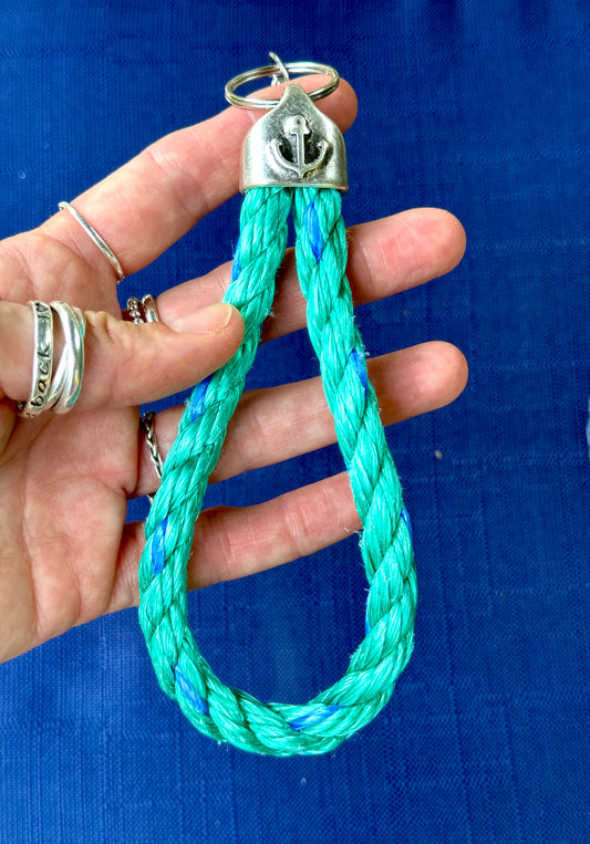 Aquamarine Lobster Rope Keychain with Silver Anchor Finding