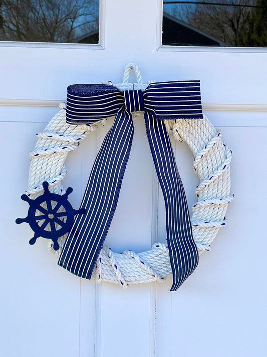 14” Boat Rope Wreath with Ship Wheel